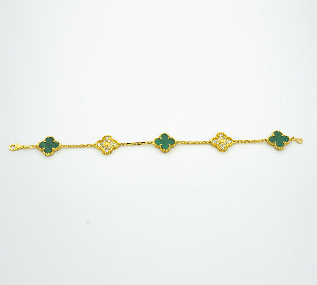Van Cleef & Arpels CLOVER MALACHITE DIAMOND BRACELET 5 MOTIF