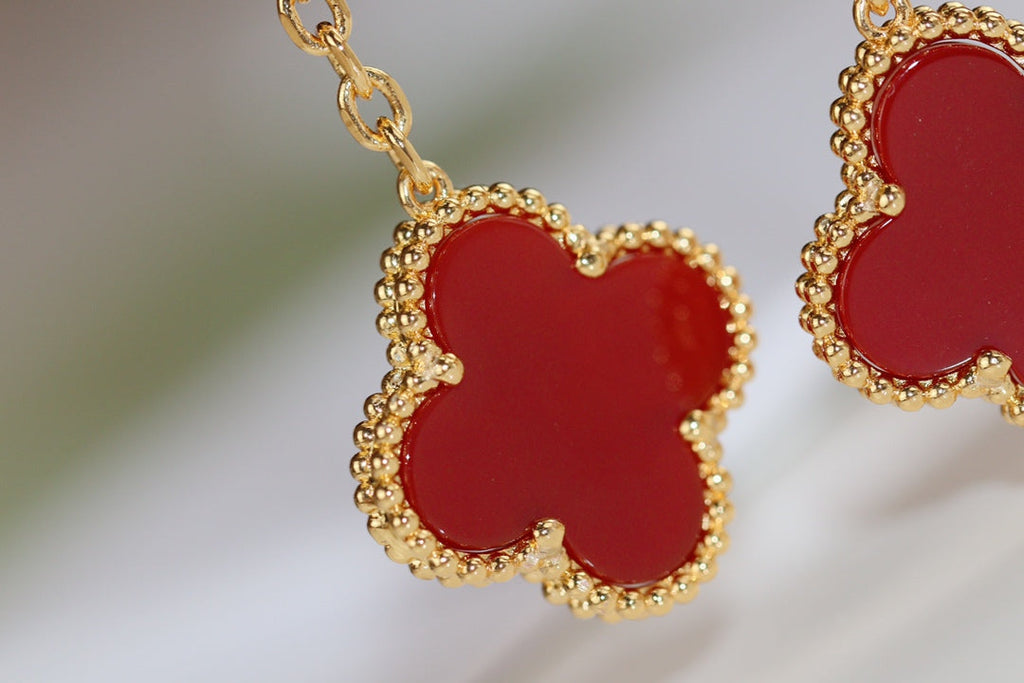 Van Cleef & Arpels CLOVER EARRINGS GOLD TIGER EYE CARNELIAN 2 MOTIF