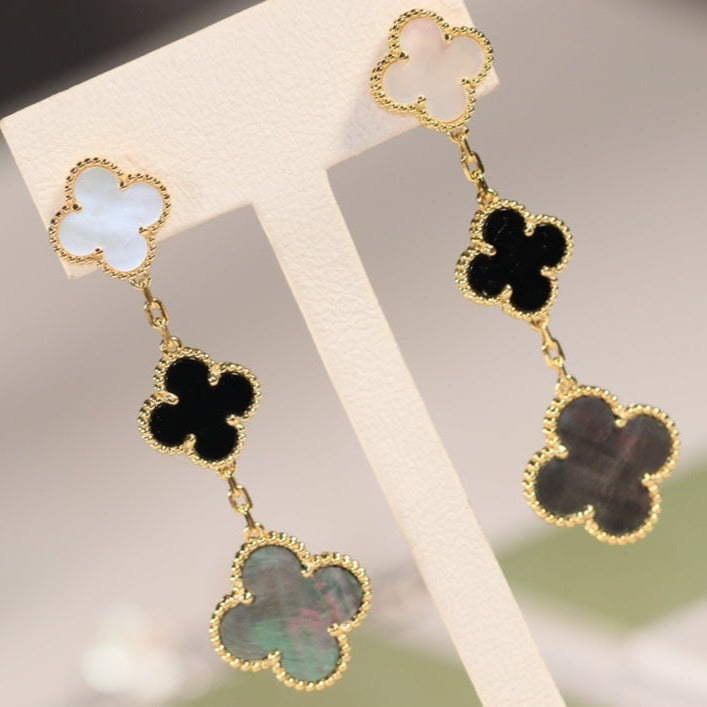 Van Cleef & Arpels CLOVER EARRINGS GOLD ONYX MOP 3 MOTIF