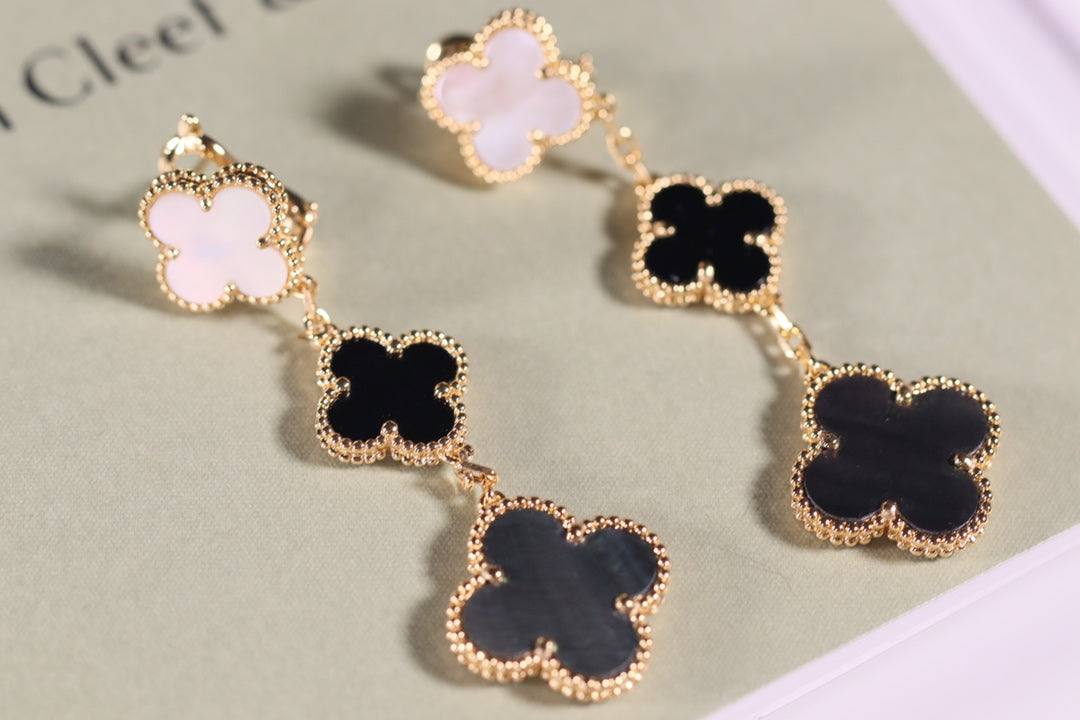 Van Cleef & Arpels CLOVER EARRINGS GOLD ONYX MOP 3 MOTIF