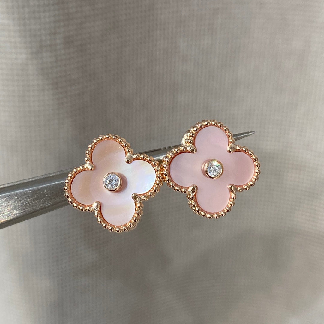 Van Cleef & Arpels CLOVER MOP PINK GOLD DIAMOND EARRINGS