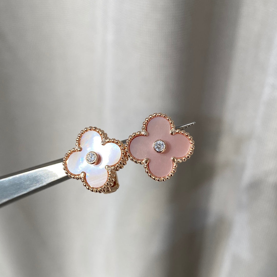 Van Cleef & Arpels CLOVER MOP PINK GOLD DIAMOND EARRINGS