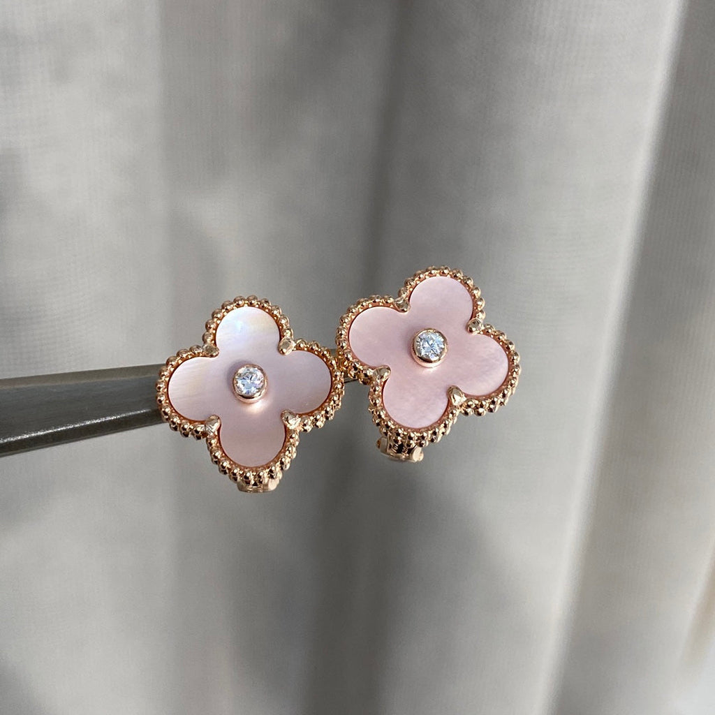 Van Cleef & Arpels CLOVER MOP PINK GOLD DIAMOND EARRINGS