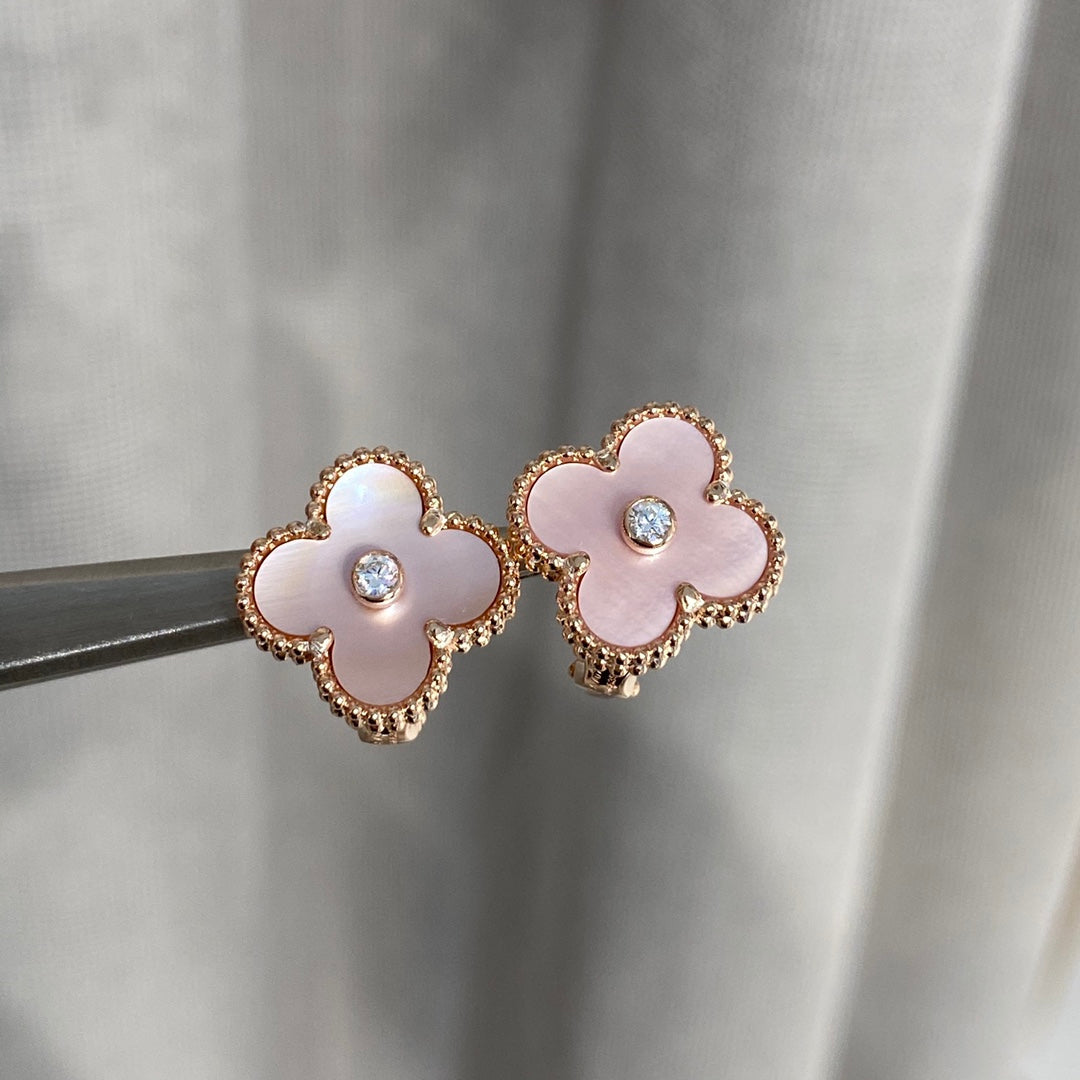 Van Cleef & Arpels CLOVER MOP PINK GOLD DIAMOND EARRINGS