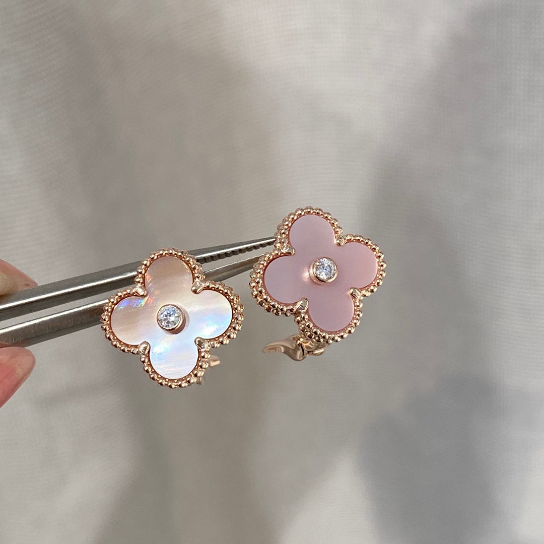 Van Cleef & Arpels CLOVER MOP PINK GOLD DIAMOND EARRINGS