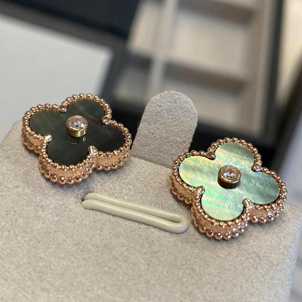Van Cleef & Arpels CLOVER MOP PINK-GOLD DIAMOND EARRINGS