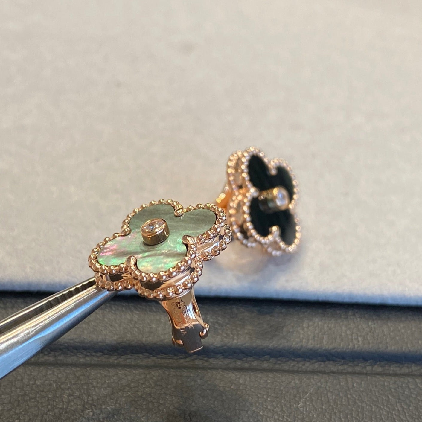 Van Cleef & Arpels CLOVER MOP PINK-GOLD DIAMOND EARRINGS