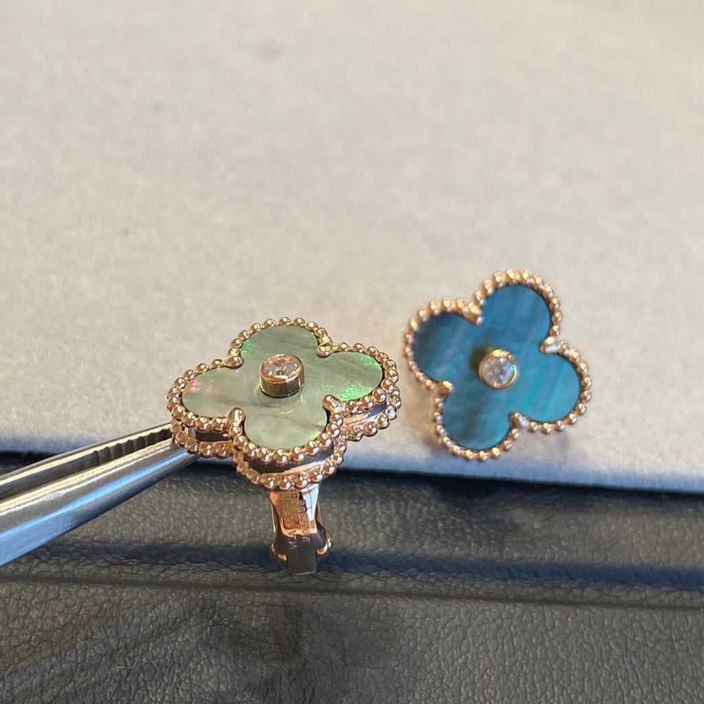 Van Cleef & Arpels CLOVER MOP PINK-GOLD DIAMOND EARRINGS
