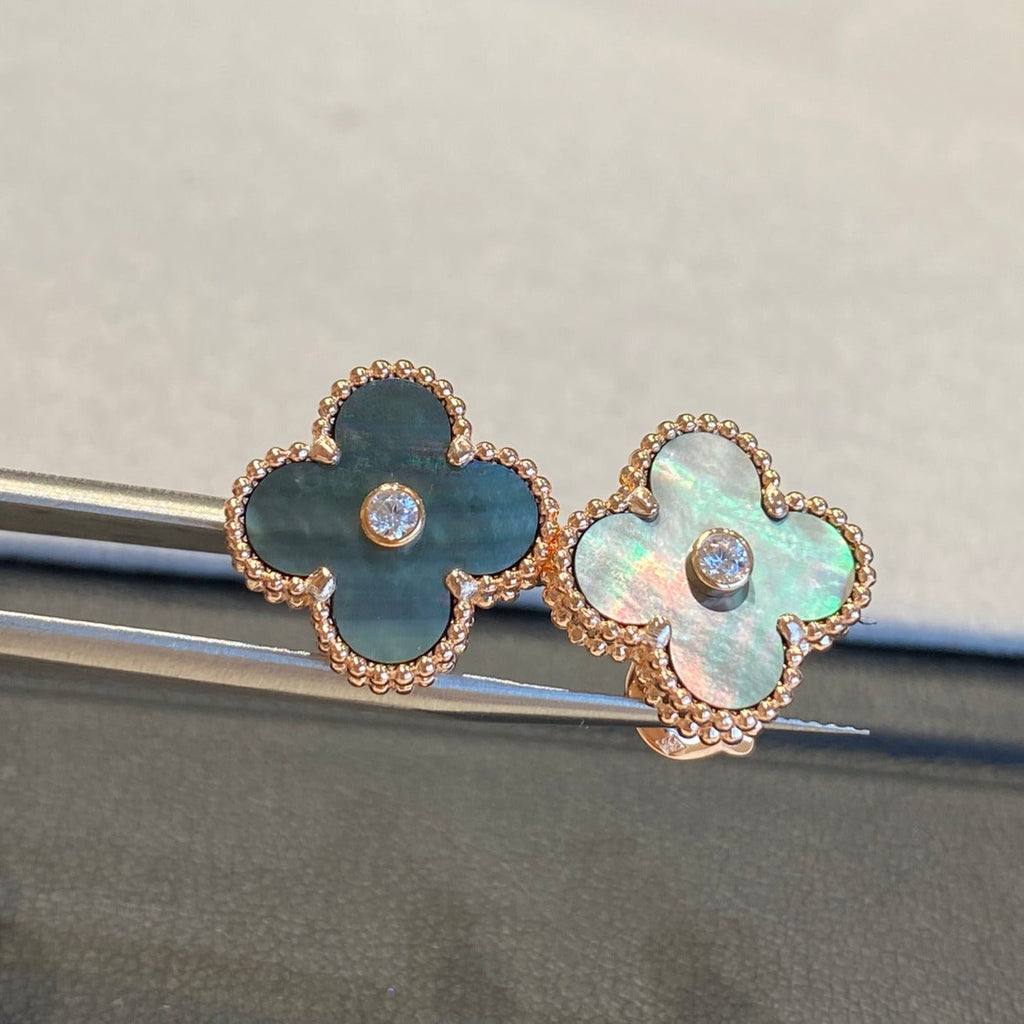 Van Cleef & Arpels CLOVER MOP PINK-GOLD DIAMOND EARRINGS