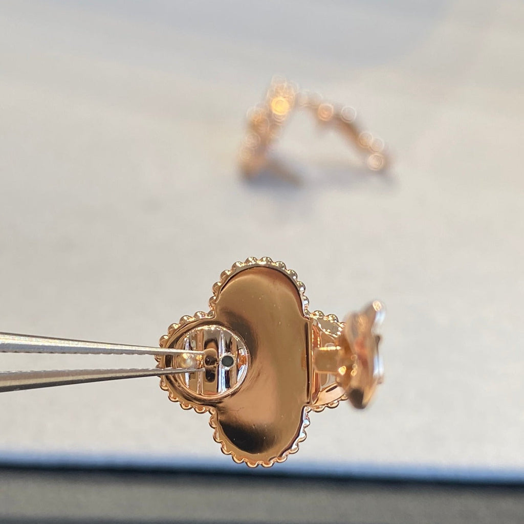 Van Cleef & Arpels CLOVER MOP PINK-GOLD DIAMOND EARRINGS