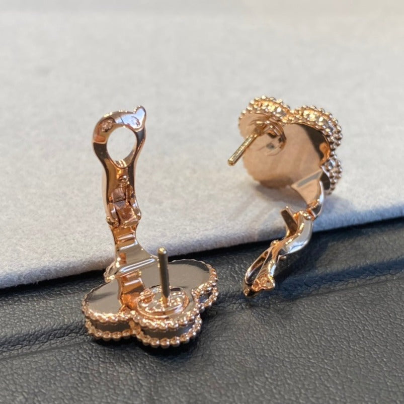 Van Cleef & Arpels CLOVER BLACK MOP PINK GOLD DIAMOND EARRINGS