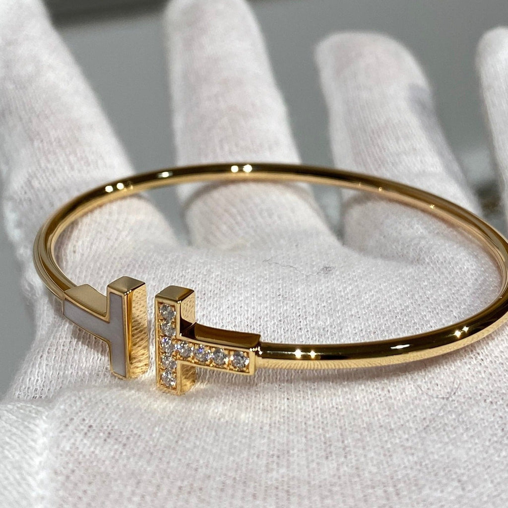 TIFFANY T BRACELET 1.8MM MOP DIAMOND PINK GOLD