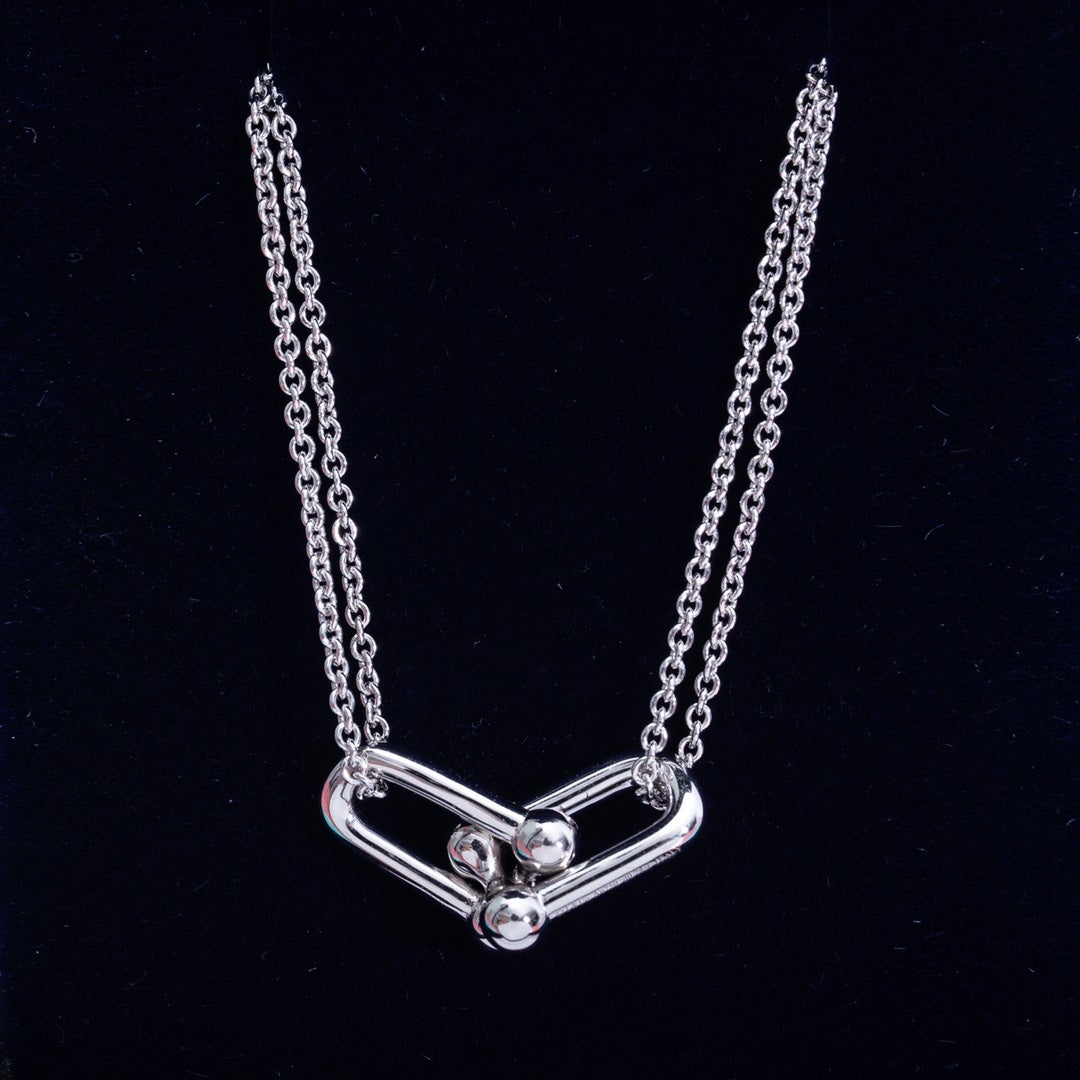 TIFFANY HARDWEAR DOUBLE LINK PEDANT SILVER NECKLACE
