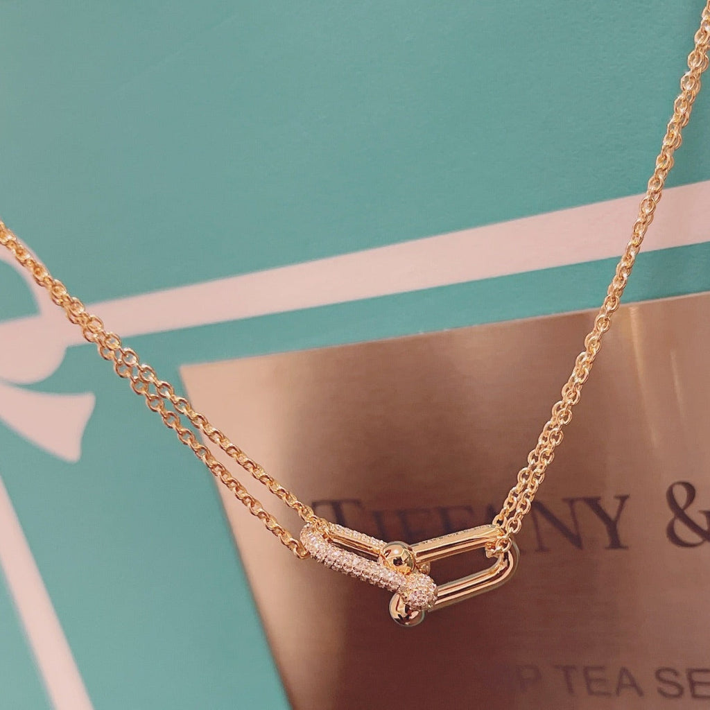 TIFFANY HARDWEAR DOUBLE LINK PEDANT PINK GOLD DIAMOND NECKLACE