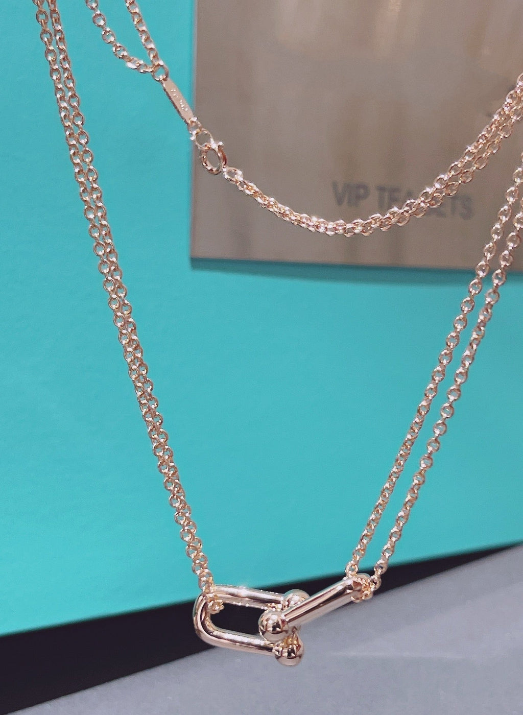 TIFFANY HARDWEAR DOUBLE LINK PEDANT PINK GOLD NECKLACE