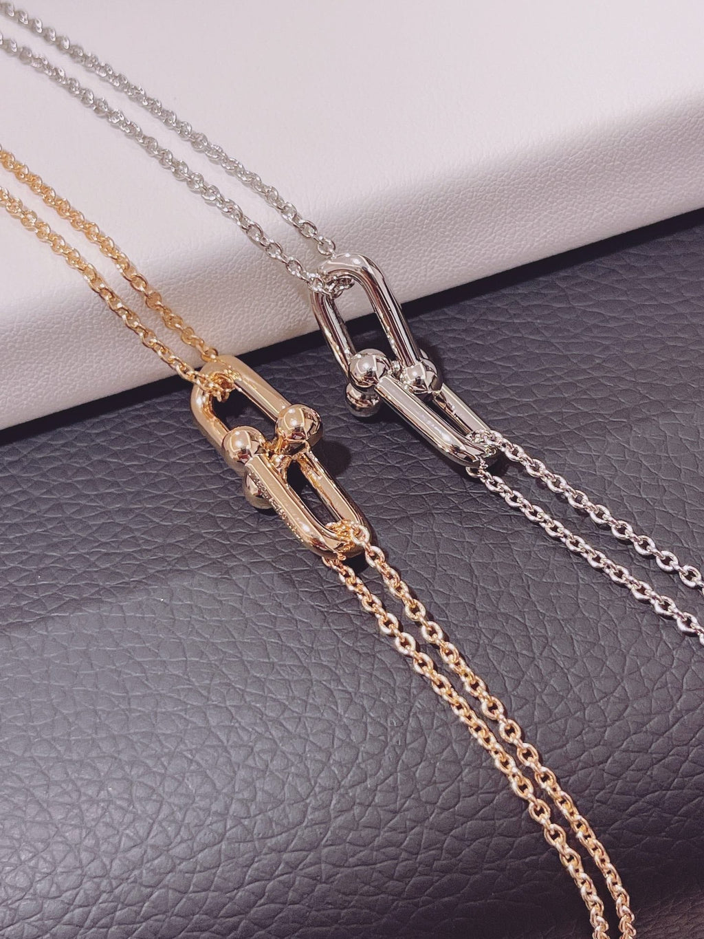 TIFFANY HARDWEAR DOUBLE LINK PEDANT PINK GOLD NECKLACE