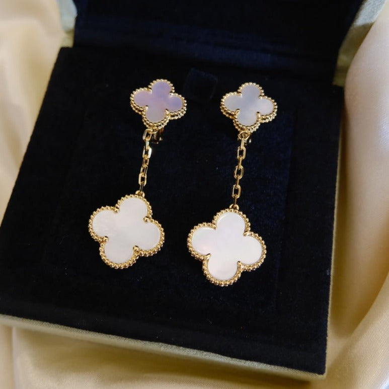 Van Cleef & Arpels CLOVER WHITE MOP EARRINGS 2 MOTIF