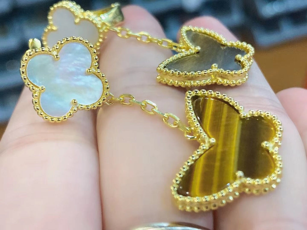 Van Cleef & Arpels LUCKY BUTTERFLY MOP TIGER EYE EARRINGS