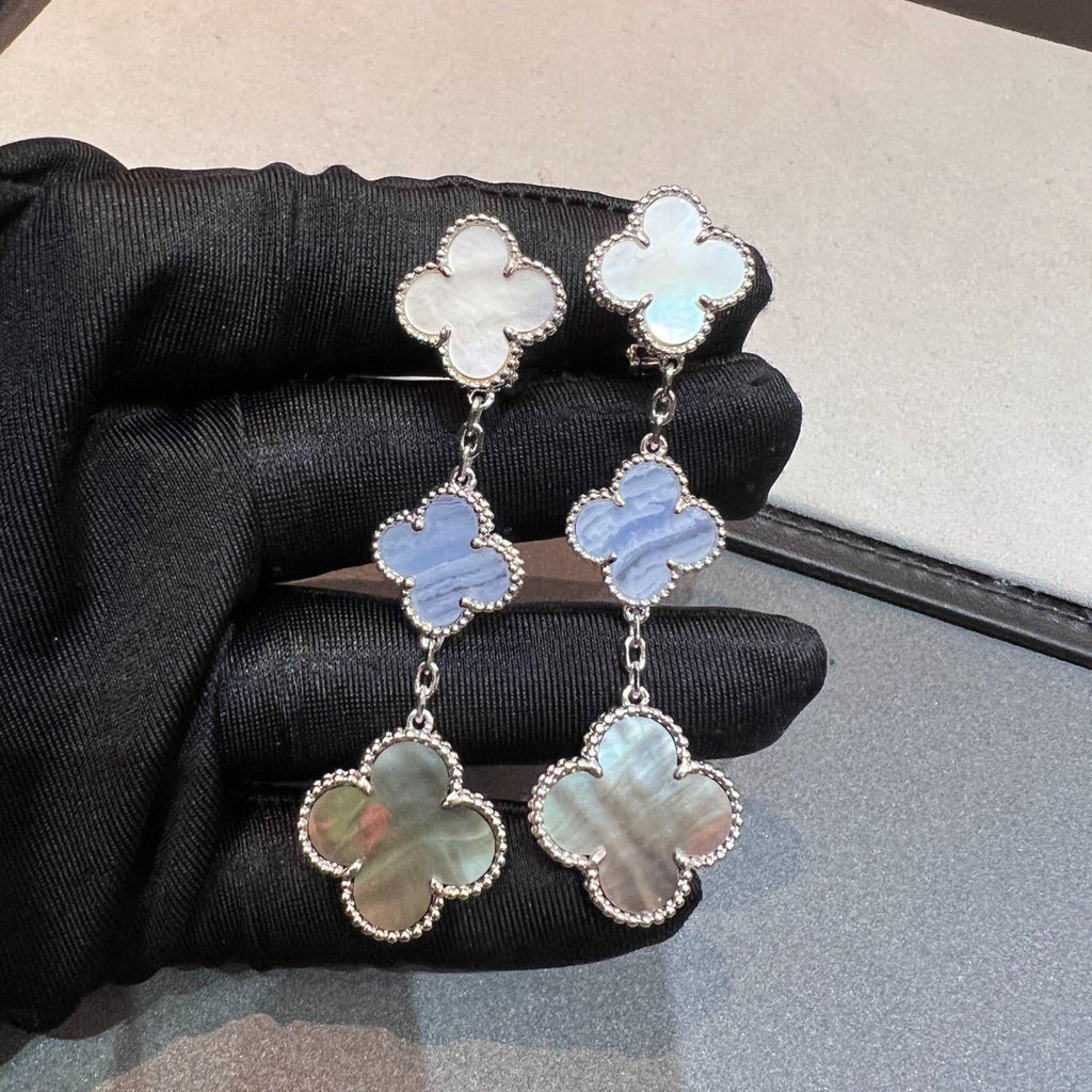 Van Cleef & Arpels CLOVER MOP 3 MOTIFS SILVER EARRINGS