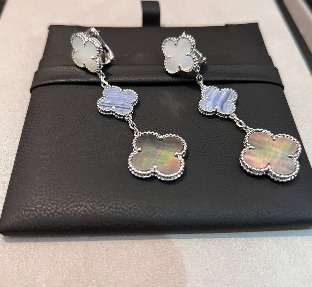 Van Cleef & Arpels CLOVER MOP 3 MOTIFS SILVER EARRINGS