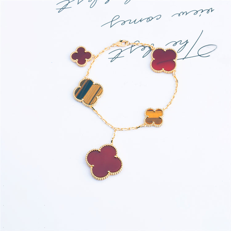 Van Cleef & Arpels CLOVER BRACELET 5 MOTIFS CARNELIAN TIGER EYE