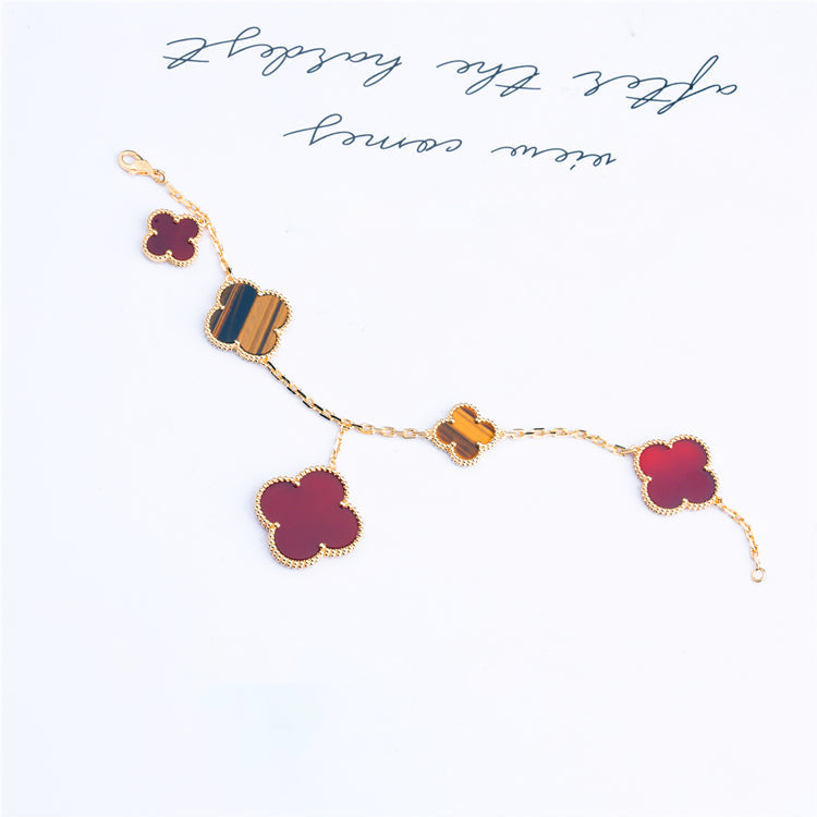 Van Cleef & Arpels CLOVER BRACELET 5 MOTIFS CARNELIAN TIGER EYE