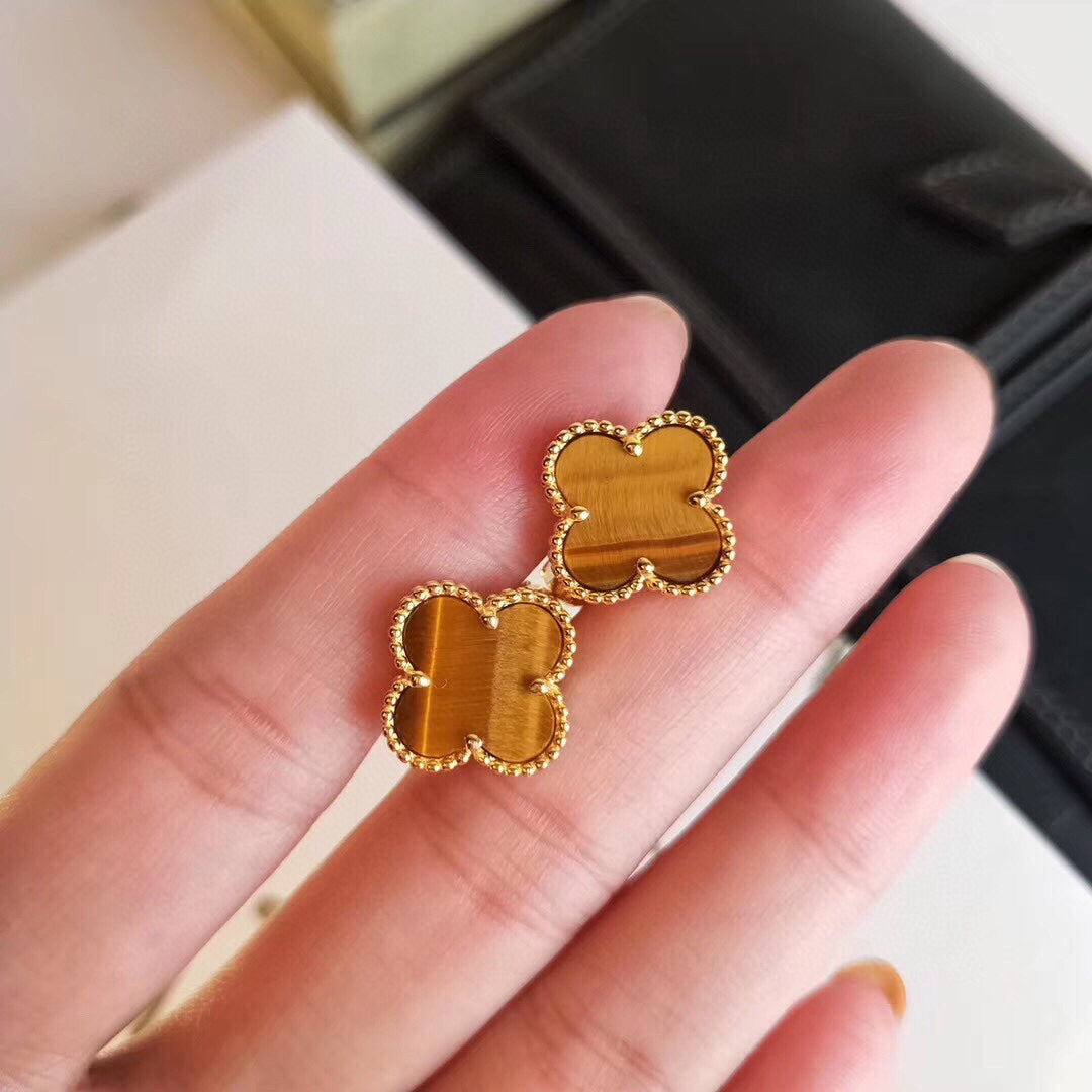 Van Cleef & Arpels CLOVER TIGER EYE EARRINGS