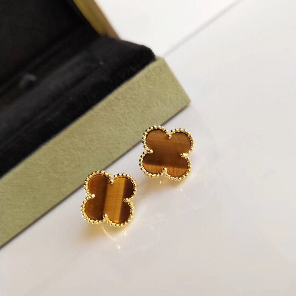 Van Cleef & Arpels CLOVER TIGER EYE EARRINGS