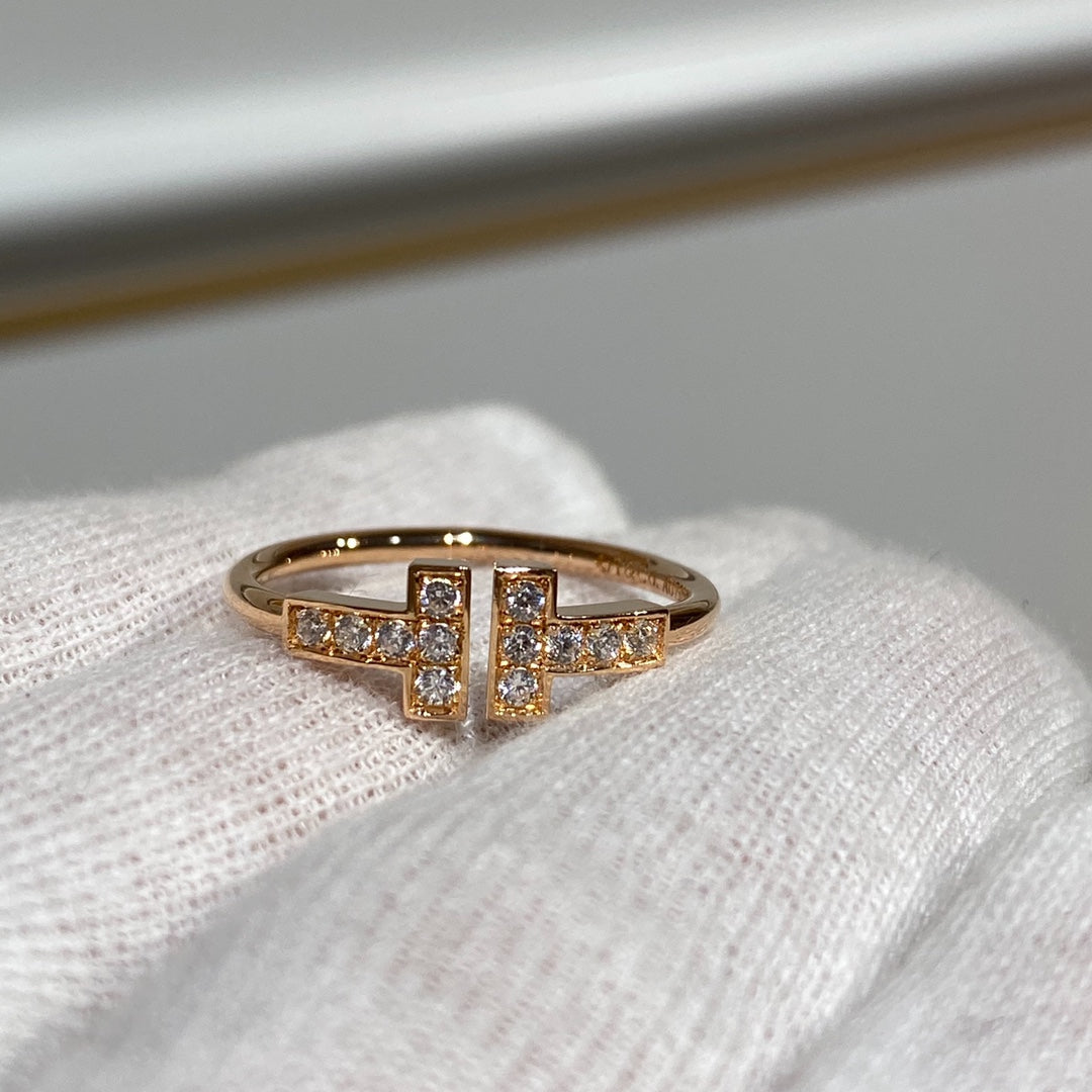 TIFFANY T WIRE RING FULL DIAMOND PINK GOLD