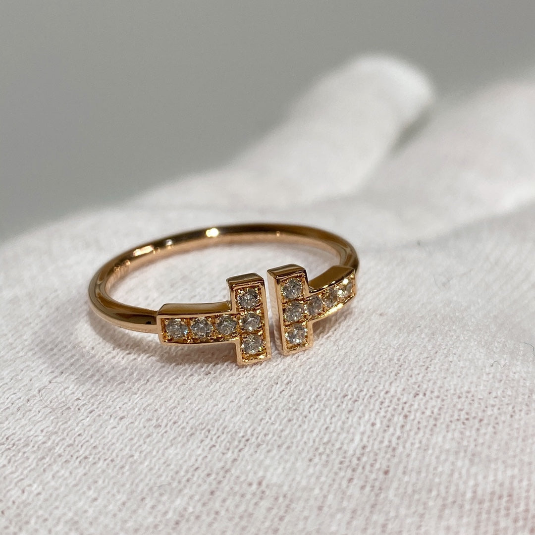 TIFFANY T WIRE RING FULL DIAMOND PINK GOLD