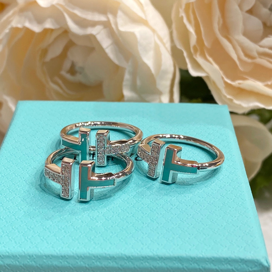 TIFFANY T WIRE TURQUOISE DIAMOND RING SILVER