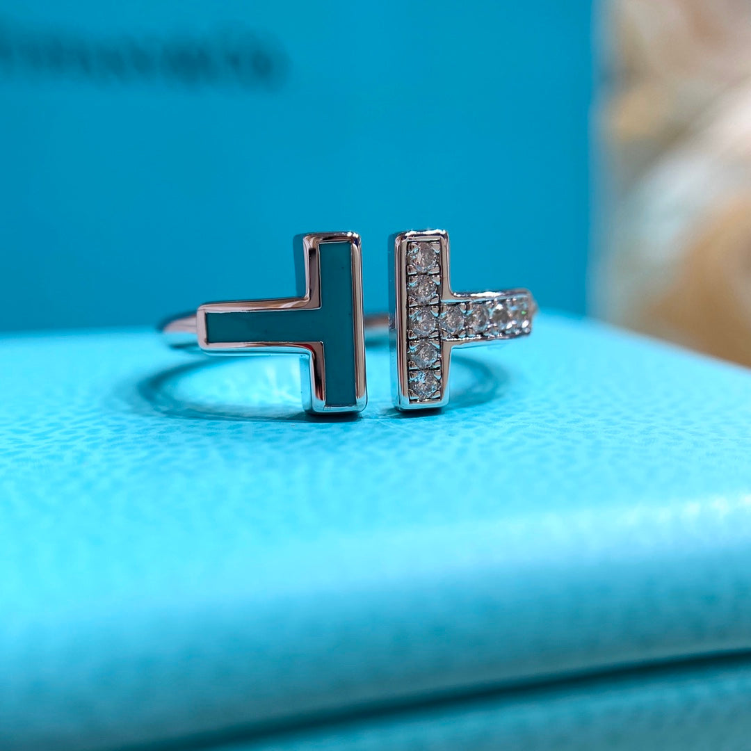 TIFFANY T WIRE TURQUOISE DIAMOND RING SILVER