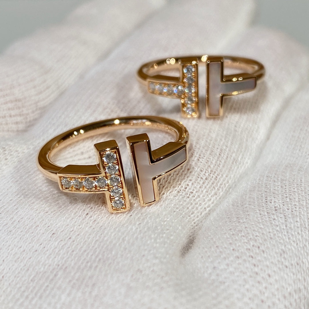 TIFFANY T WIRE MOP DIAMOND RING PINK GOLD