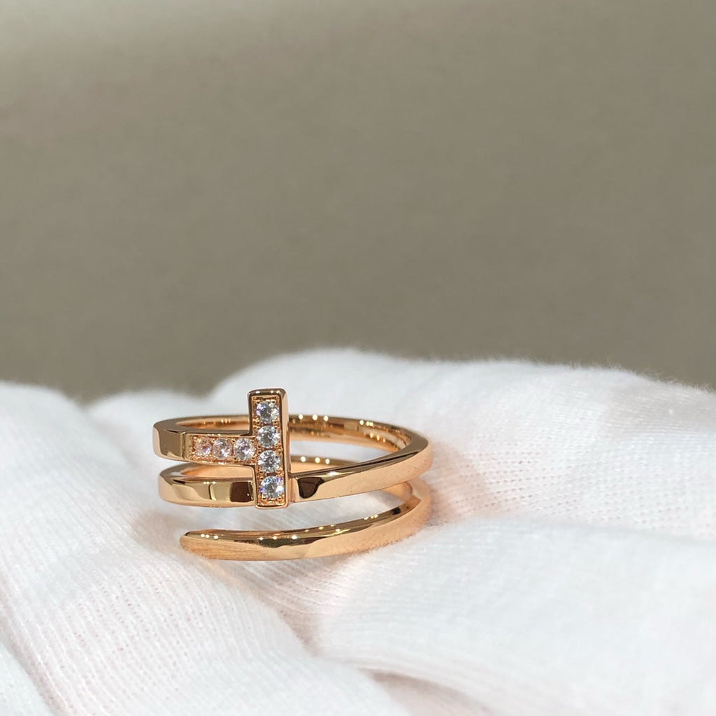 TIFFANY T WIRE DOUBLE ROWS RING PINK GOLD