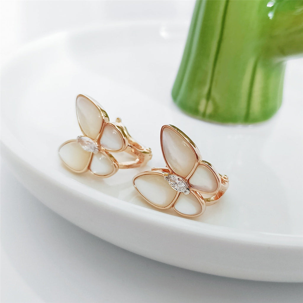 Van Cleef & Arpels BUTTERFLY MOP DIAMOND PINK GOLD EARRINGS