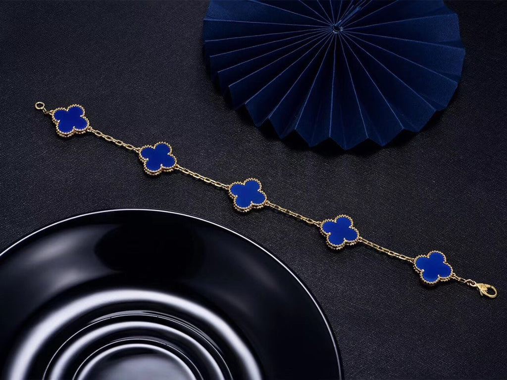Van Cleef & Arpels CLOVER BRACELET 5 MOTIFS BLUE AGATE