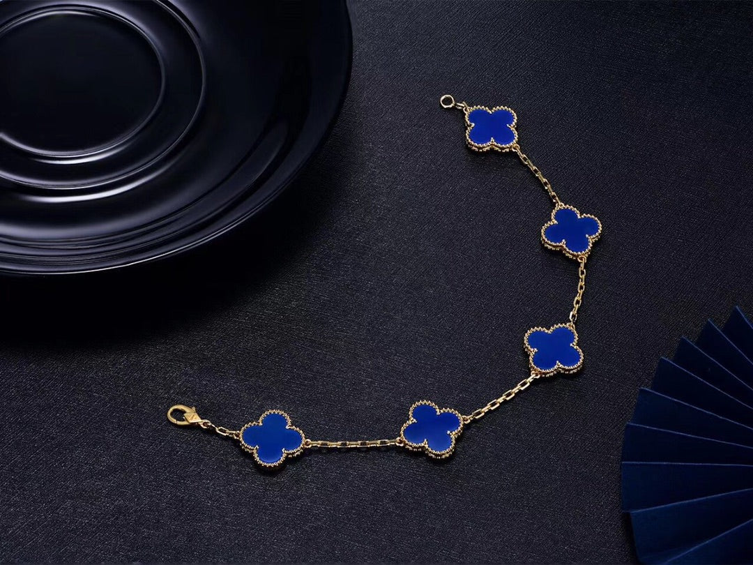 Van Cleef & Arpels CLOVER BRACELET 5 MOTIFS BLUE AGATE