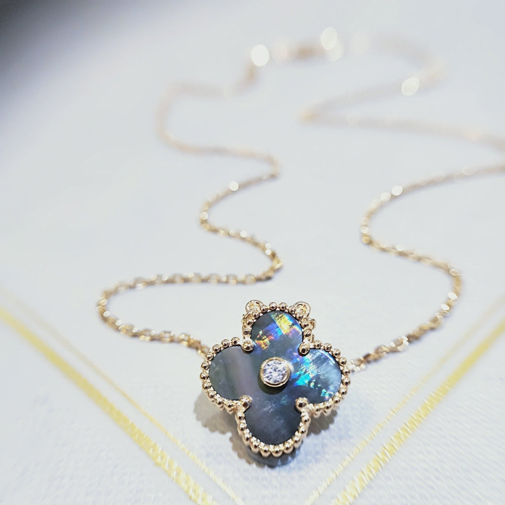 Van Cleef & Arpels CLOVER GOLD DARK MOP CLOVER NECKLACE