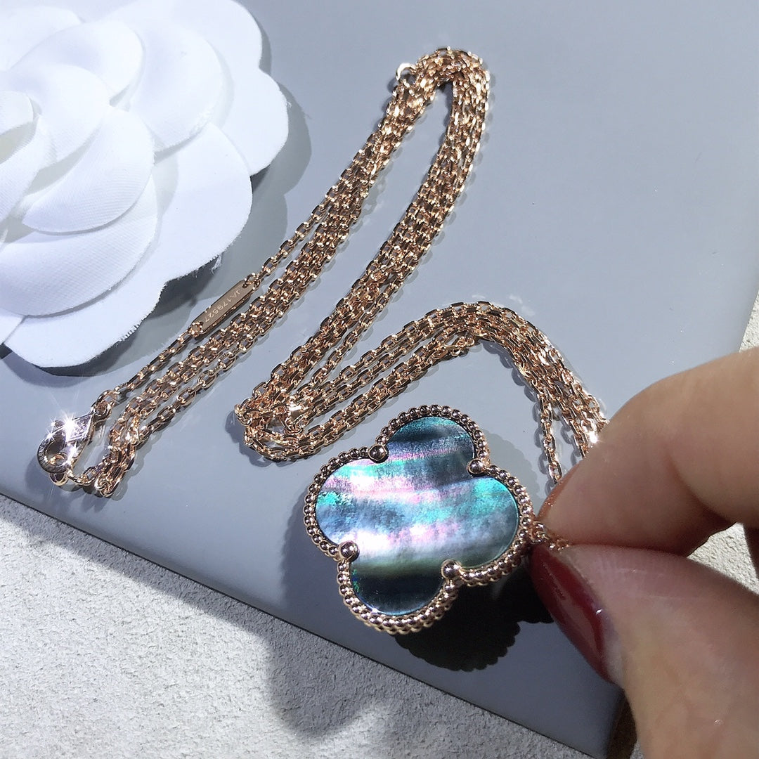 Van Cleef & Arpels CLOVER GOLD DARK MOP BIG CLOVER NECKLACE