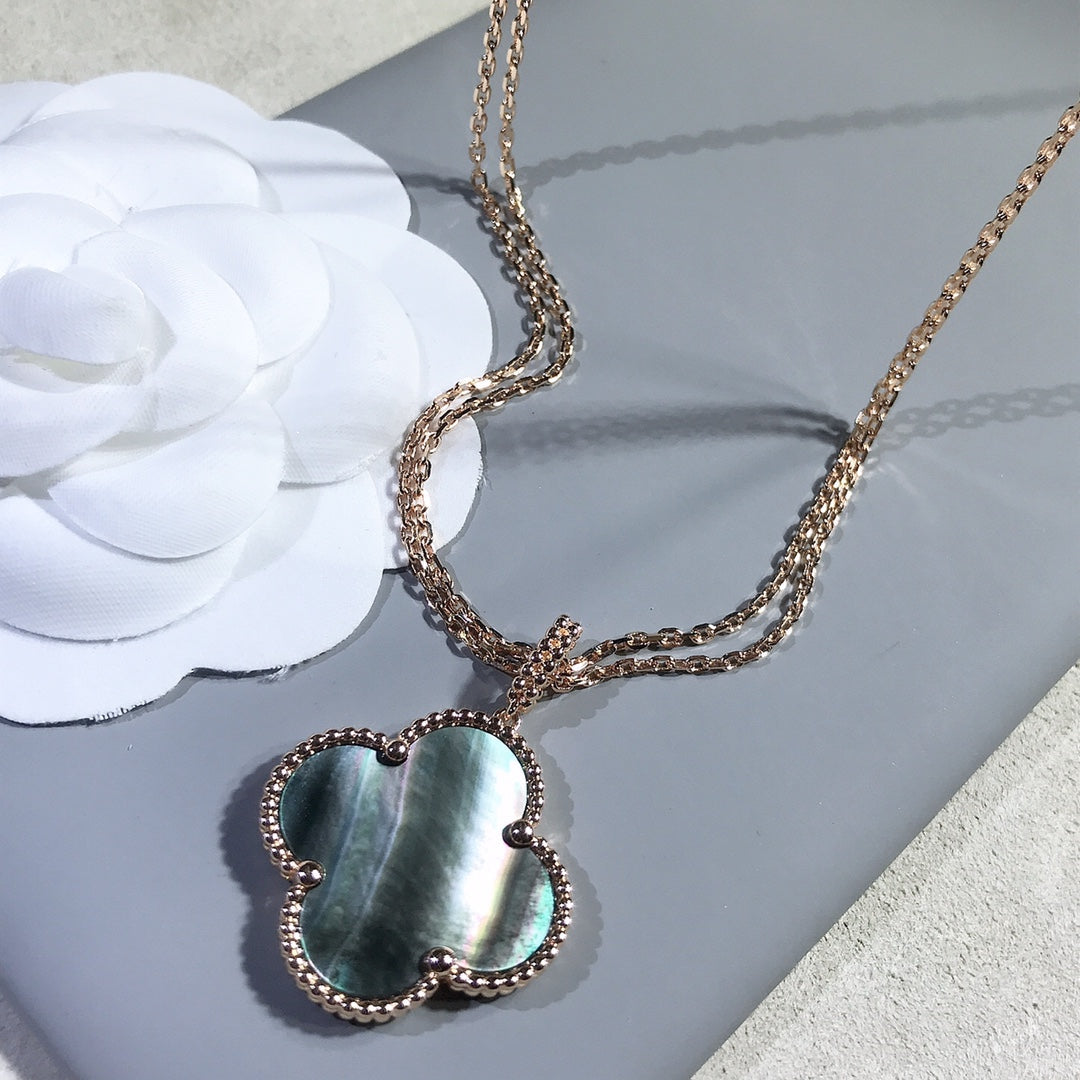 Van Cleef & Arpels CLOVER GOLD DARK MOP BIG CLOVER NECKLACE