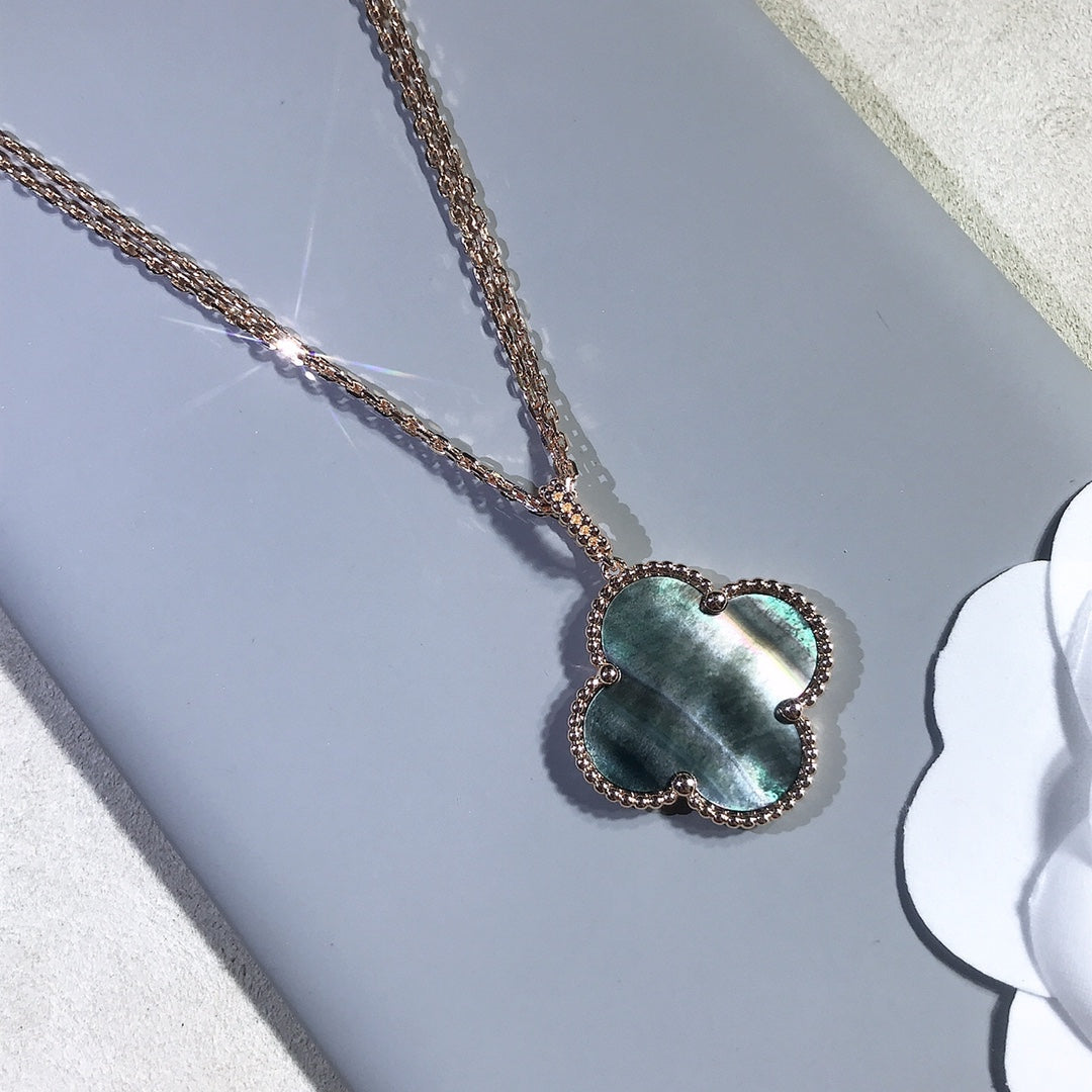 Van Cleef & Arpels CLOVER GOLD DARK MOP BIG CLOVER NECKLACE