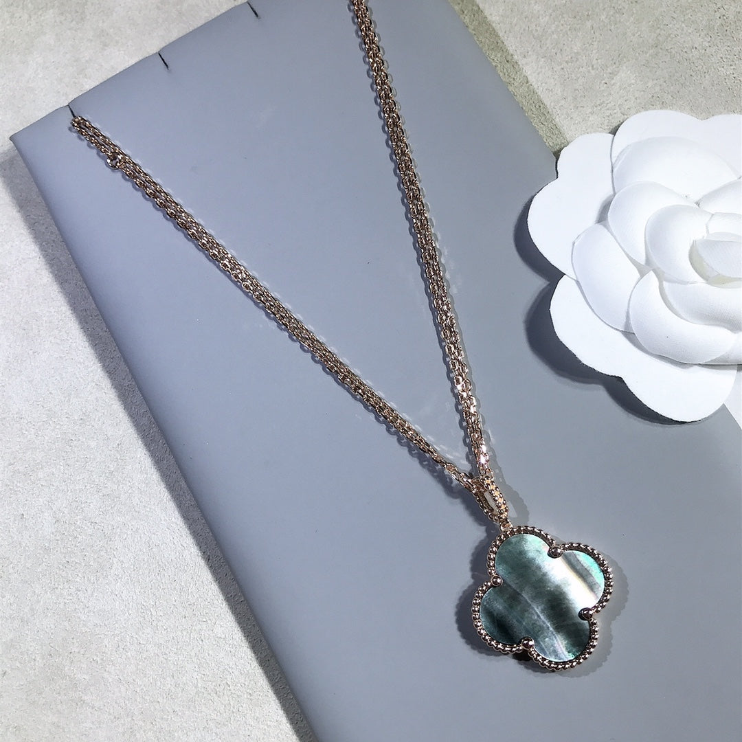 Van Cleef & Arpels CLOVER GOLD DARK MOP BIG CLOVER NECKLACE