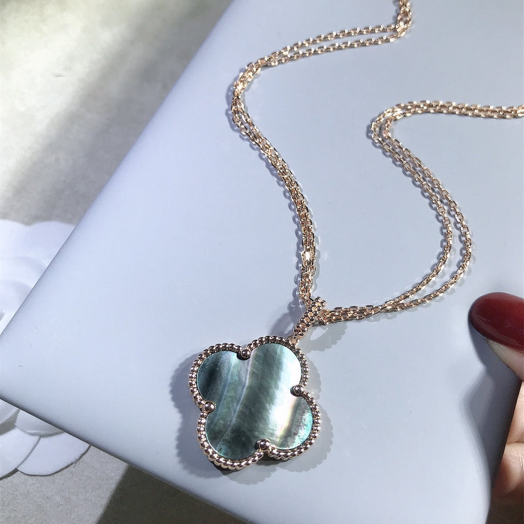 Van Cleef & Arpels CLOVER GOLD DARK MOP BIG CLOVER NECKLACE