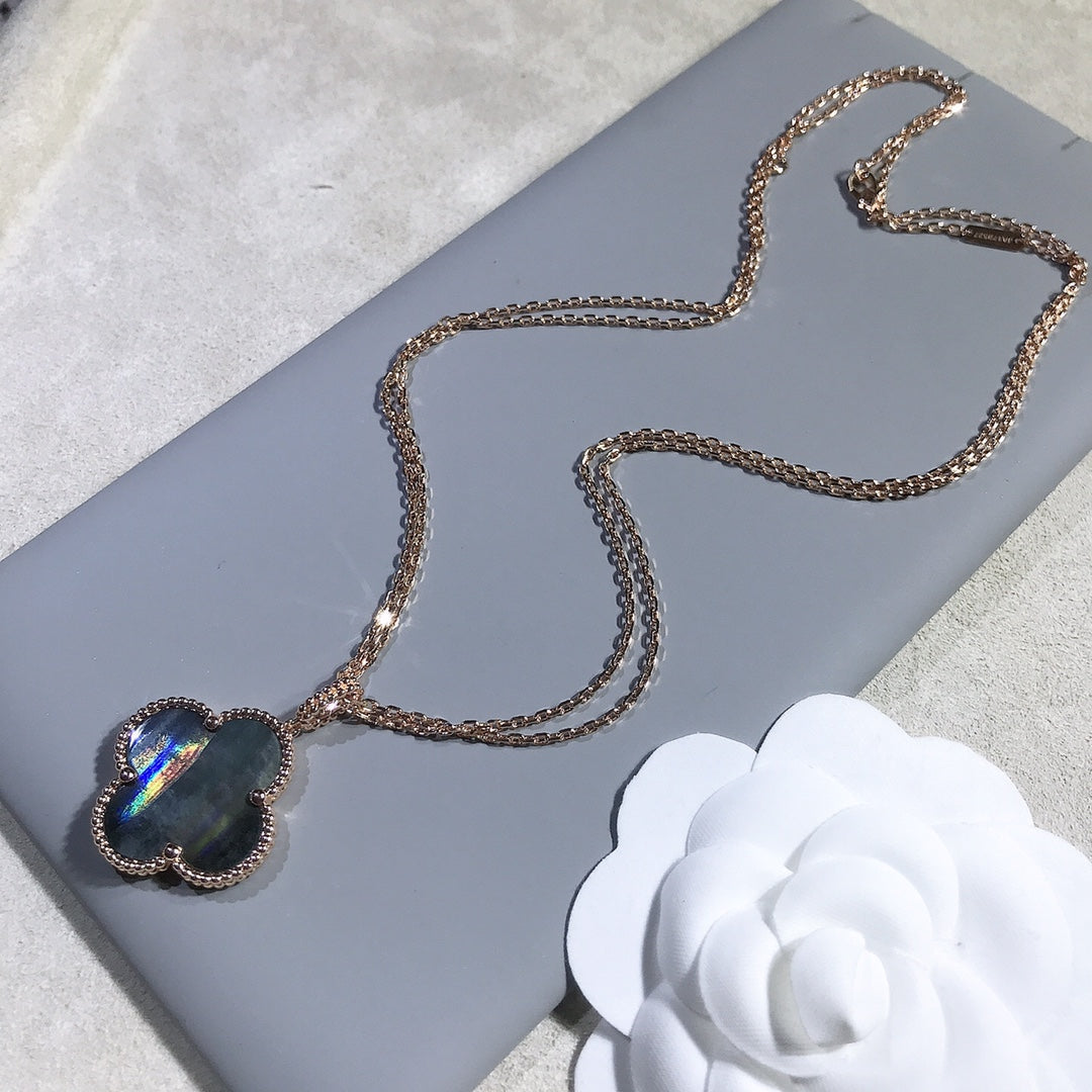 Van Cleef & Arpels CLOVER GOLD DARK MOP BIG CLOVER NECKLACE