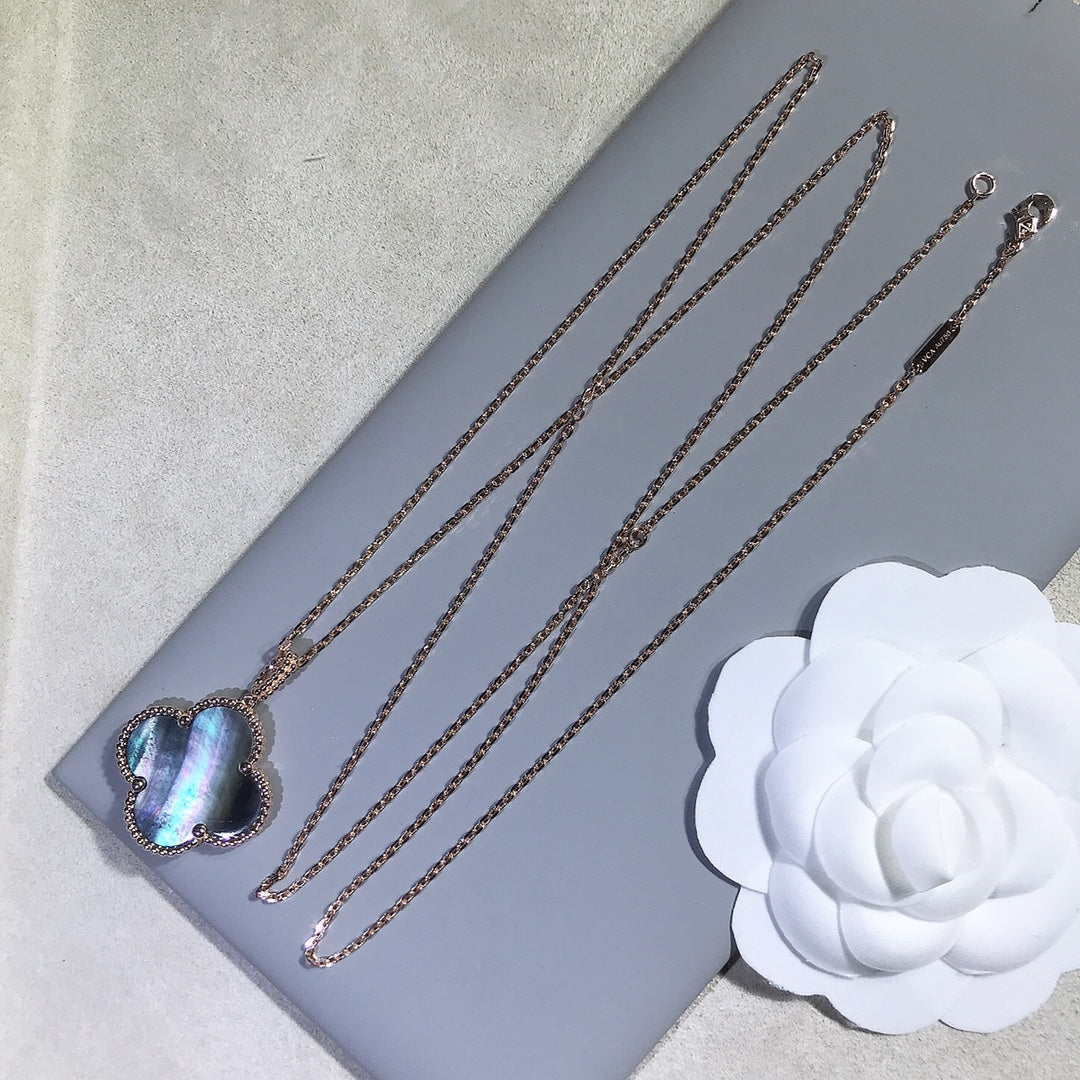 Van Cleef & Arpels CLOVER GOLD DARK MOP BIG CLOVER NECKLACE