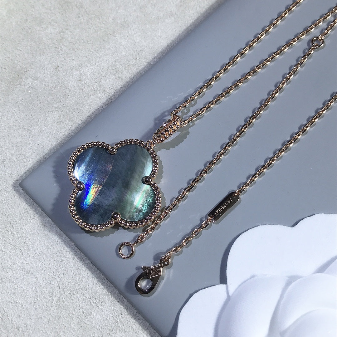 Van Cleef & Arpels CLOVER GOLD DARK MOP BIG CLOVER NECKLACE