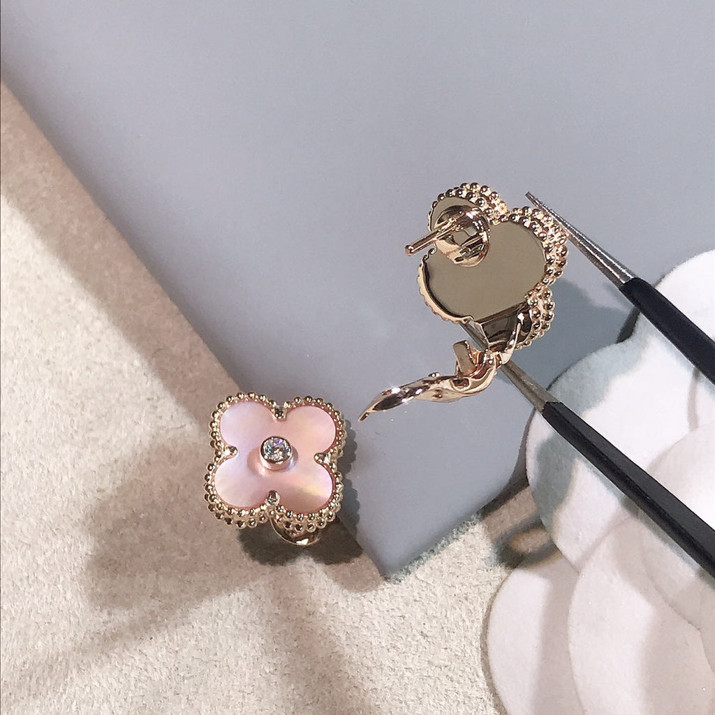 Van Cleef & Arpels CLOVER PINK GOLD MOP EARRINGS