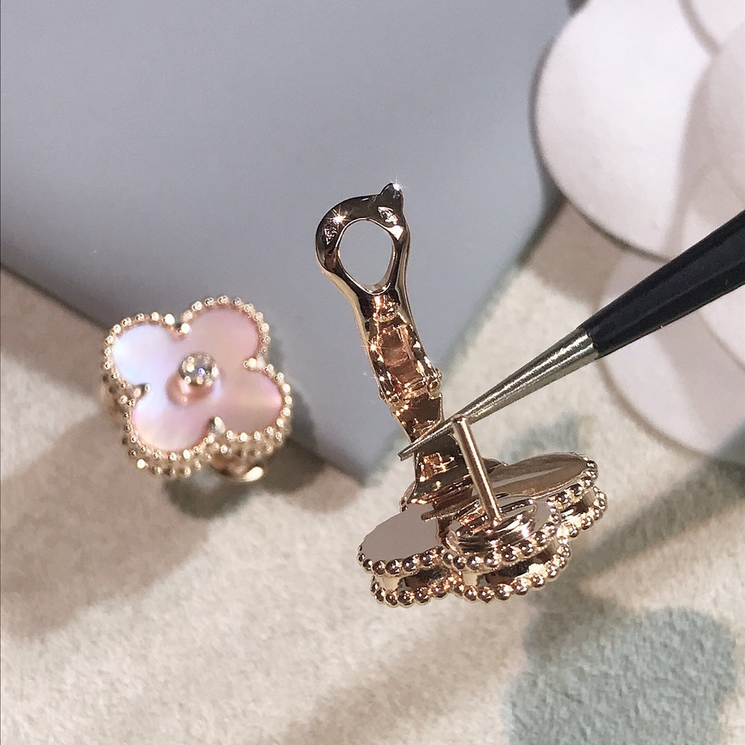Van Cleef & Arpels CLOVER GOLD PINK MOP EARRINGS
