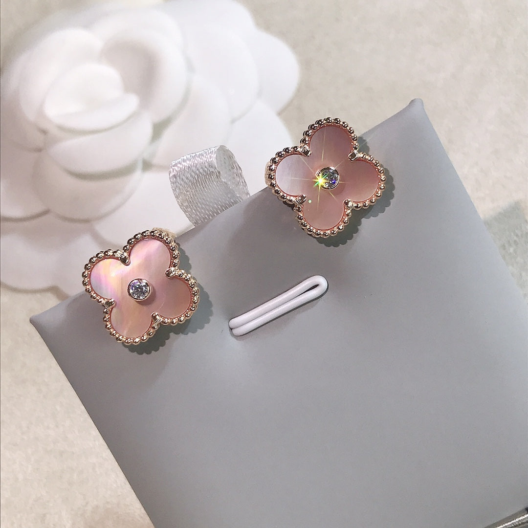 Van Cleef & Arpels CLOVER GOLD PINK MOP EARRINGS