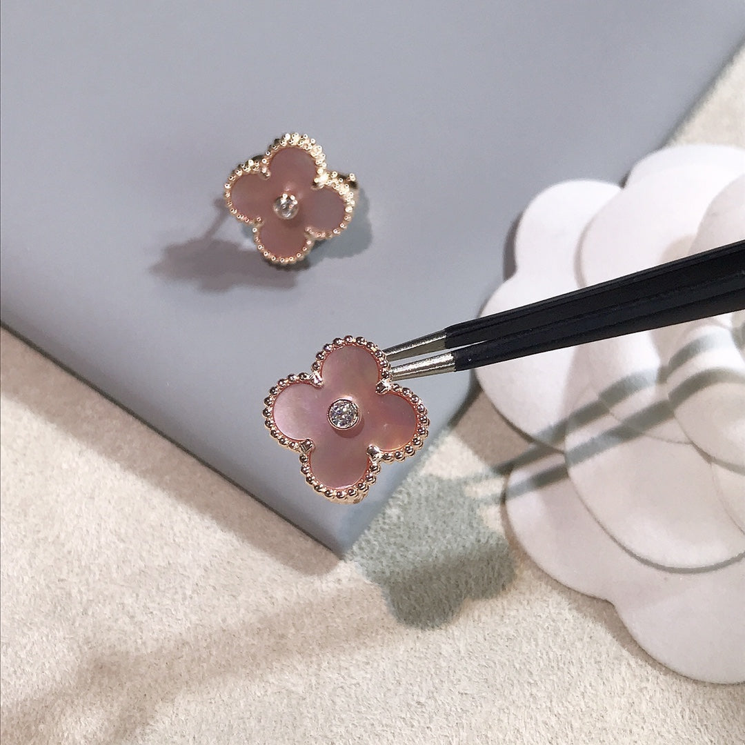Van Cleef & Arpels CLOVER GOLD PINK MOP EARRINGS
